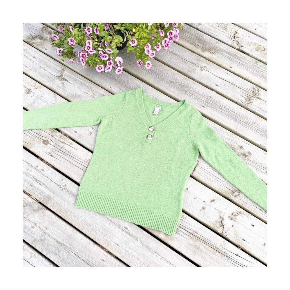 G.H. Bass Kelly Green Knit Sweater Stretch V Neck Sz S
